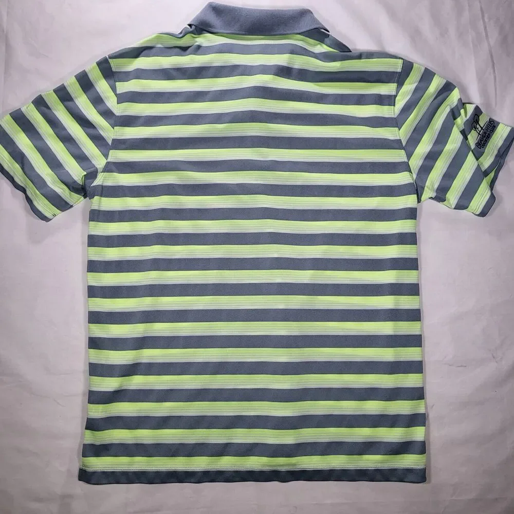 Nike Golf Tour‎ Performance Men's Large Gray Green Yellow Striped Dri-Fit Polo